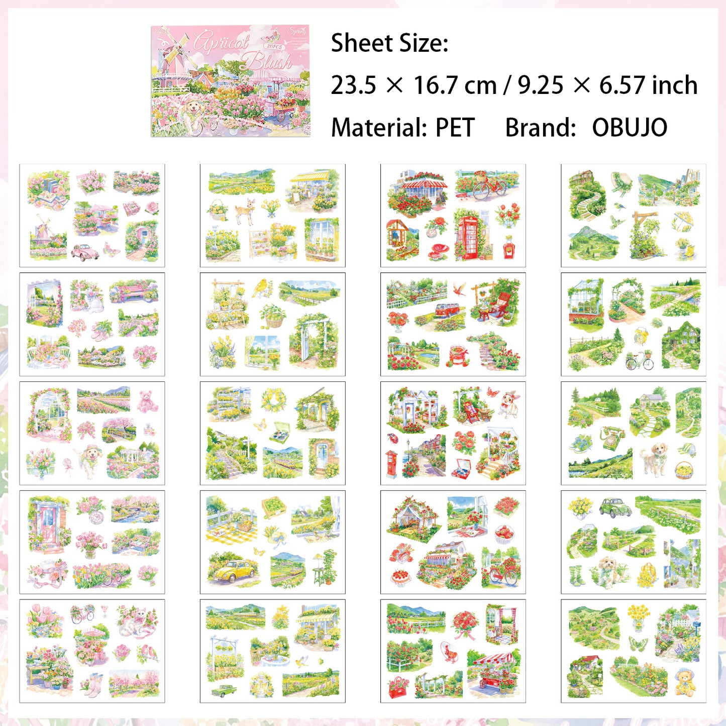 20 Sheets Seasonal Landscape PET Stickers Book SSFJ