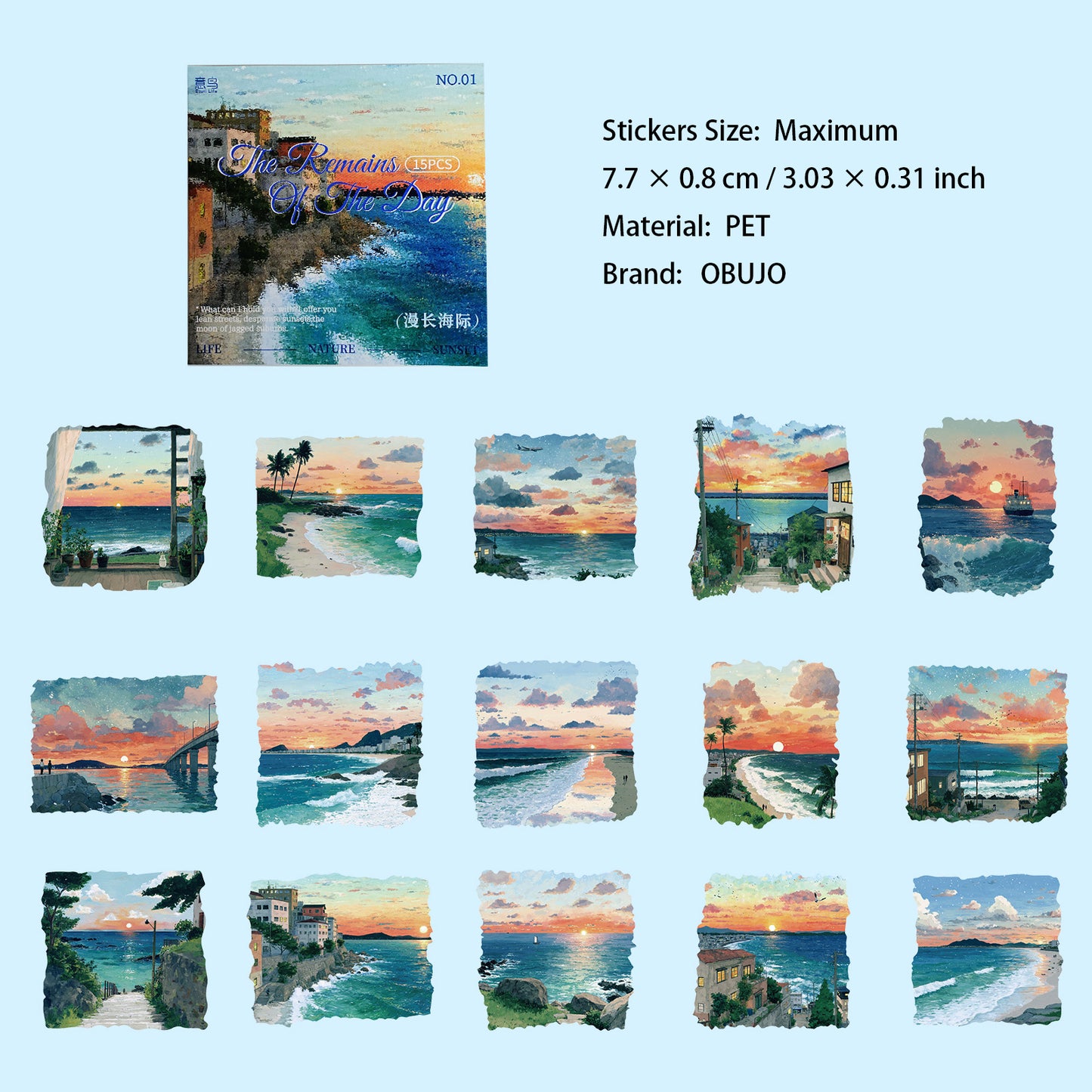 15 Pcs Sunset Landscape PET Stickers CRJJ