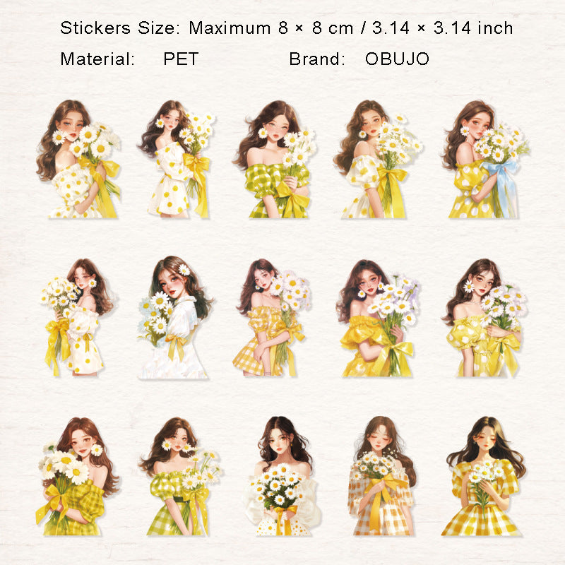 15 Pcs Flower Girl PET Stickers YCRTX
