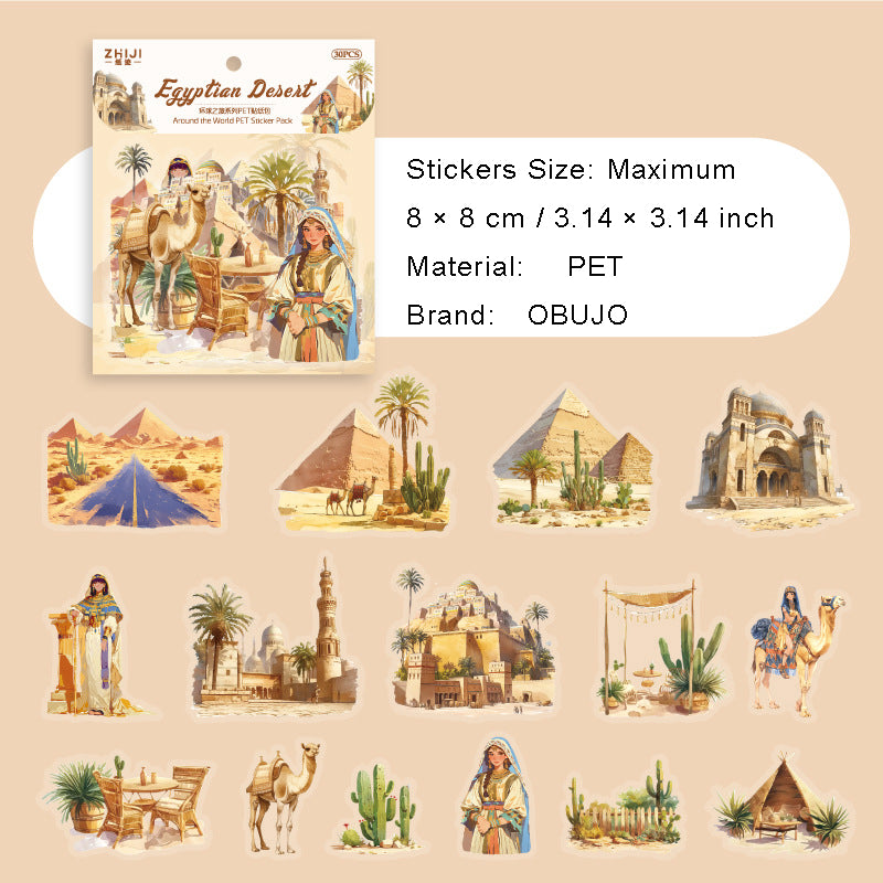 30 Pcs Travel Theme PET Stickers HQZL