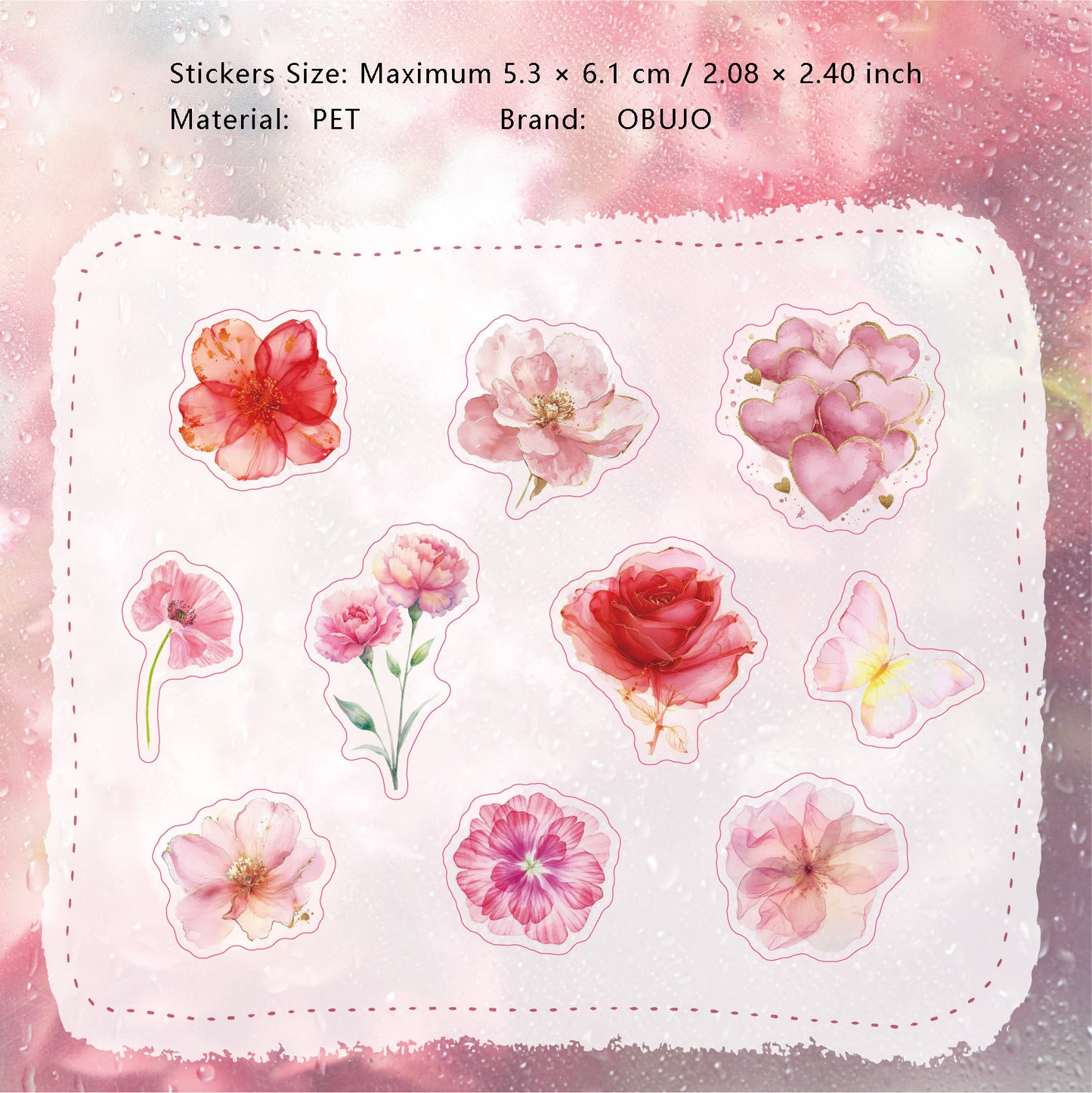 20 Pcs Watercolor Flower PET Stickers LLBXL