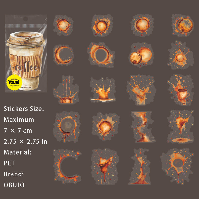 20 Pcs Coffee Stain PET Stickers KFDYS
