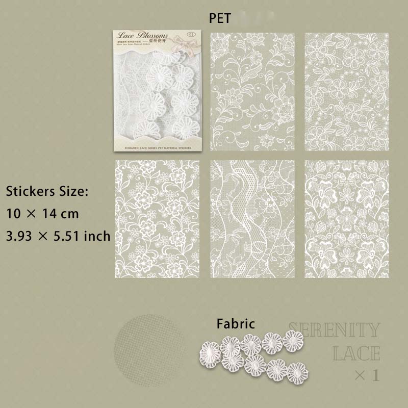 15 Pcs White Lace PET Stickers and Fabric JMLS