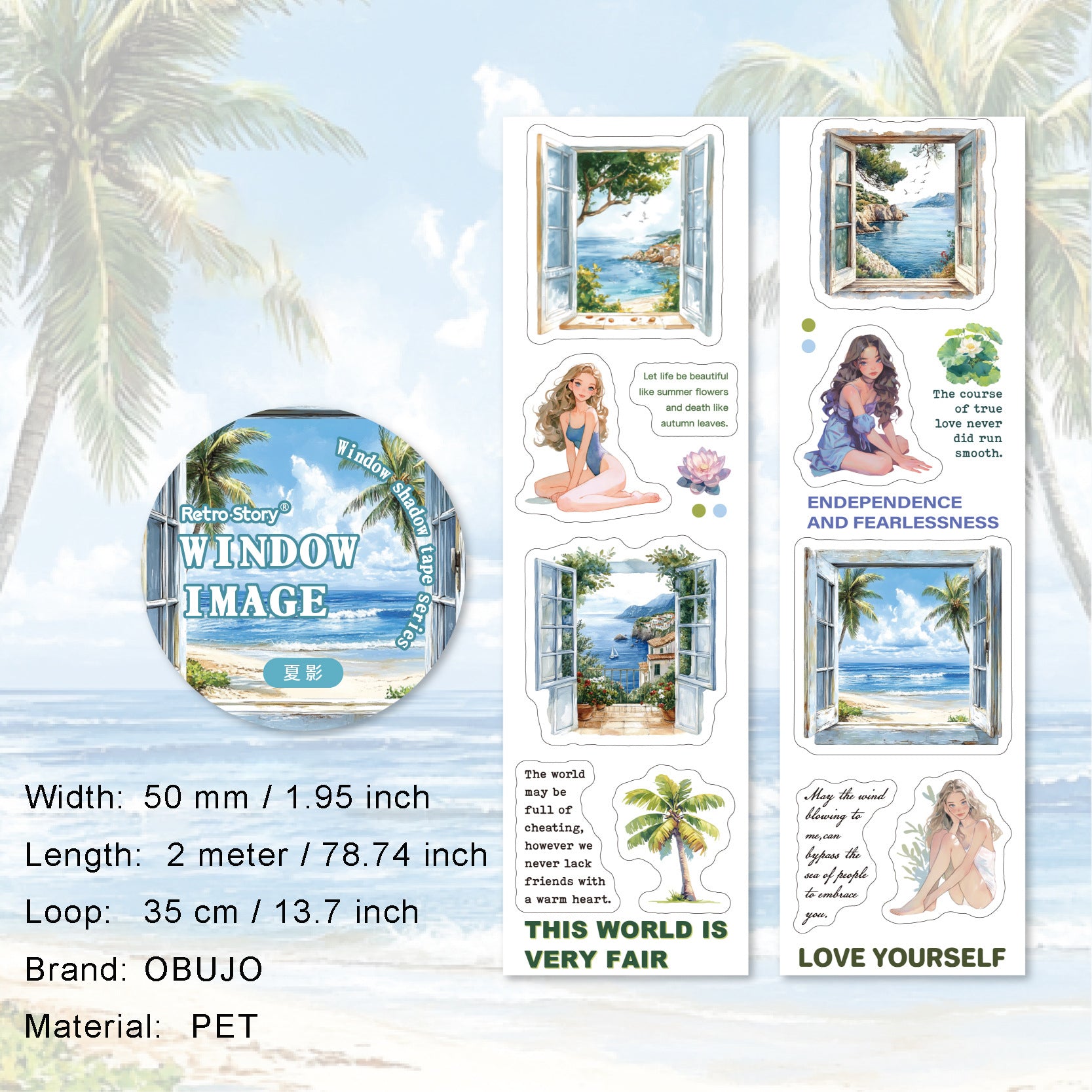 1 Roll Summer Window PET Stickers Tape CYXL