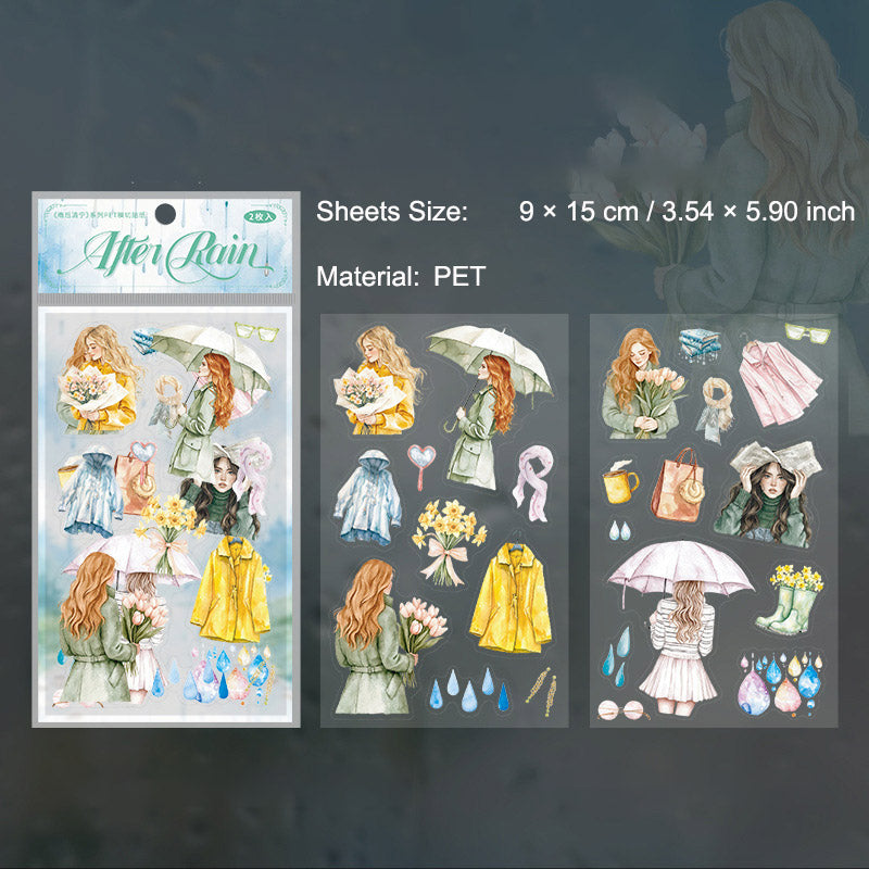 2 Sheets Rainny Theme PET Stickers YHQN