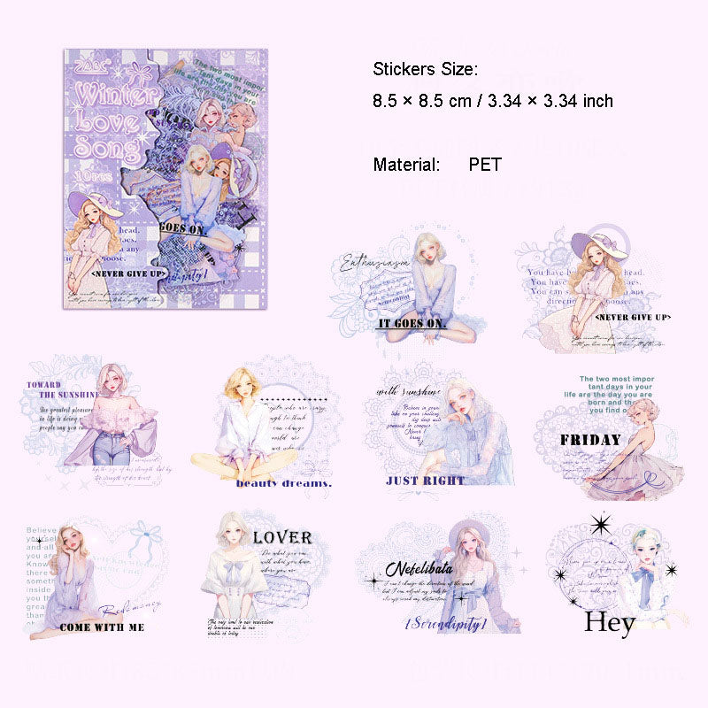 10 Pcs Relax Girl PET Stickers QCMG