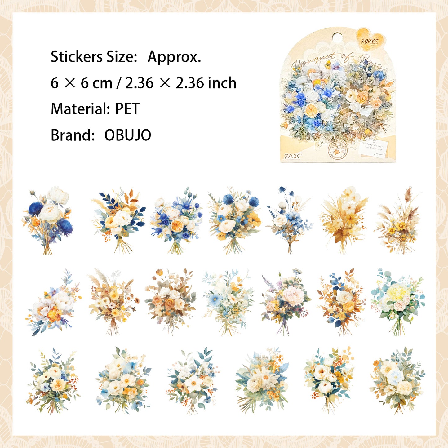 20 Pcs Bouquet PET Stickers HSAL