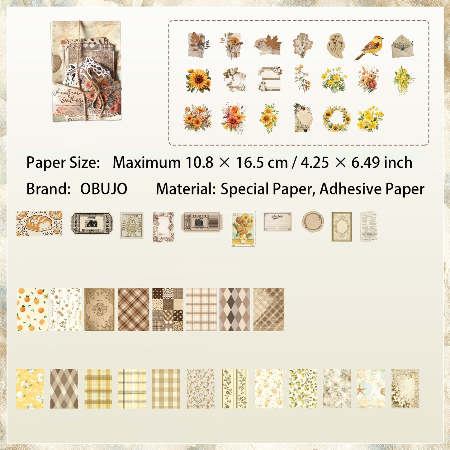 100 Pcs Junk Journal Paper ans Stickers Kit for Starter YFZX