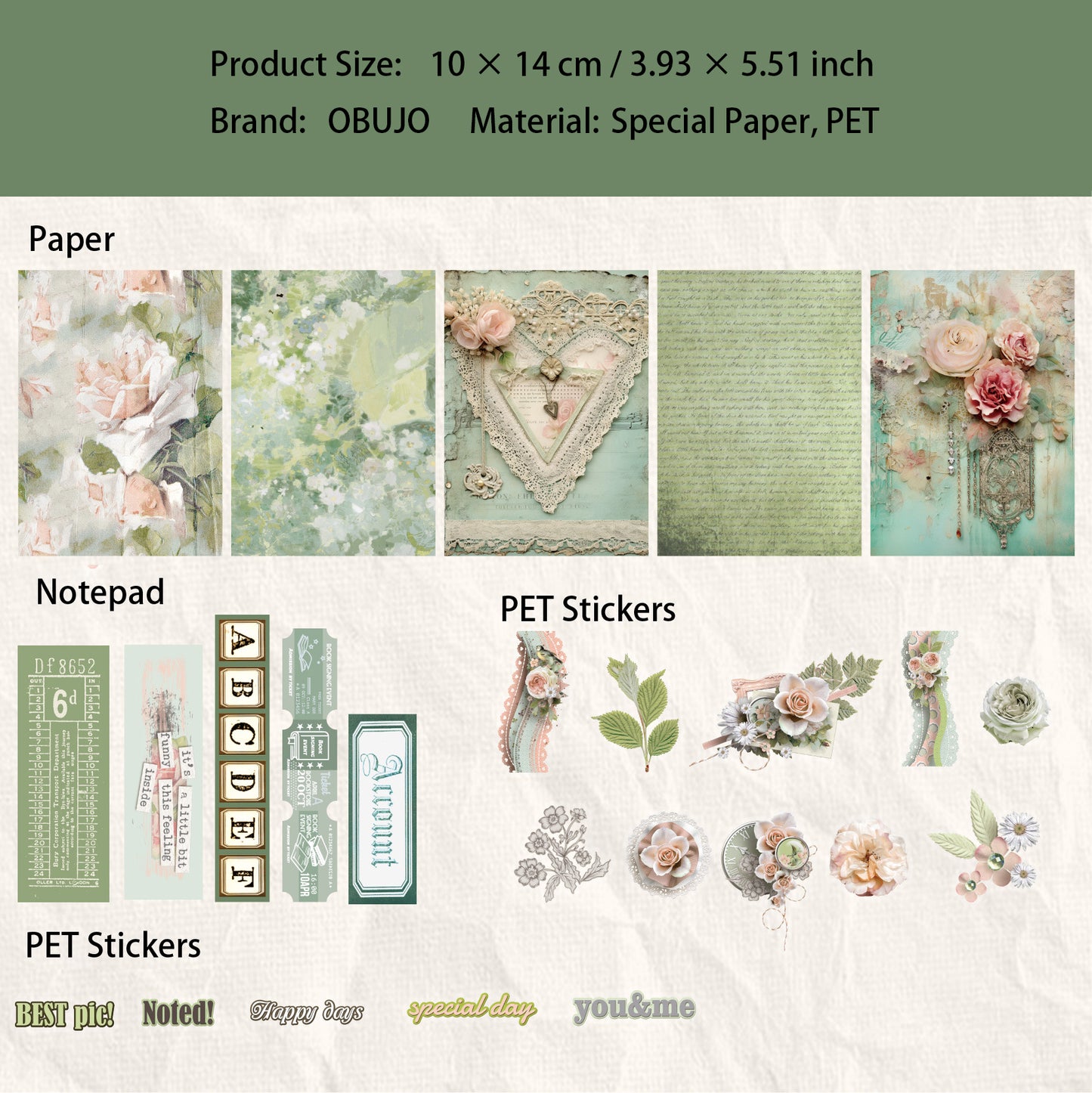 50 Pcs Vintage Floral Journal Paper and Stickers Kit DLHY