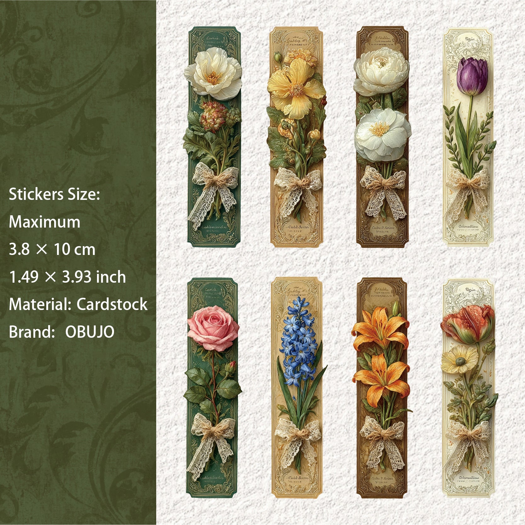 15 Pcs Vitnage Floral Cardstock Stickers SJXL