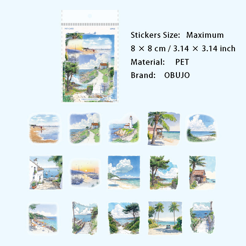 15 Pcs Watercolor Landscape PET Stickers CSSC