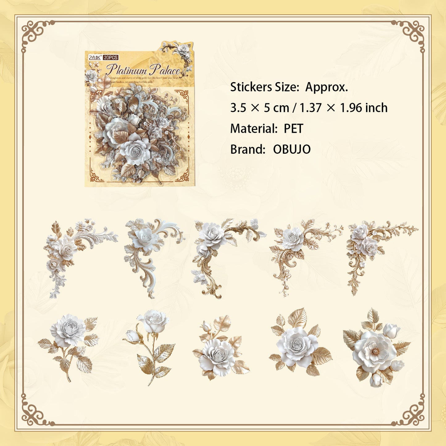 20 Pcs Vintage Flowers PET Stickers TYLB