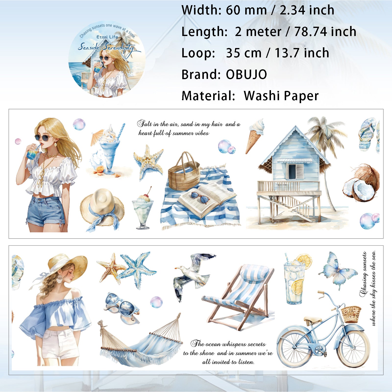 1 Roll Travel Theme Washi Tape YNTX