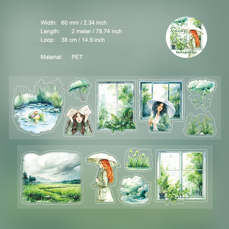 1 Roll Rainy Day PET Sticker Tape XYTX