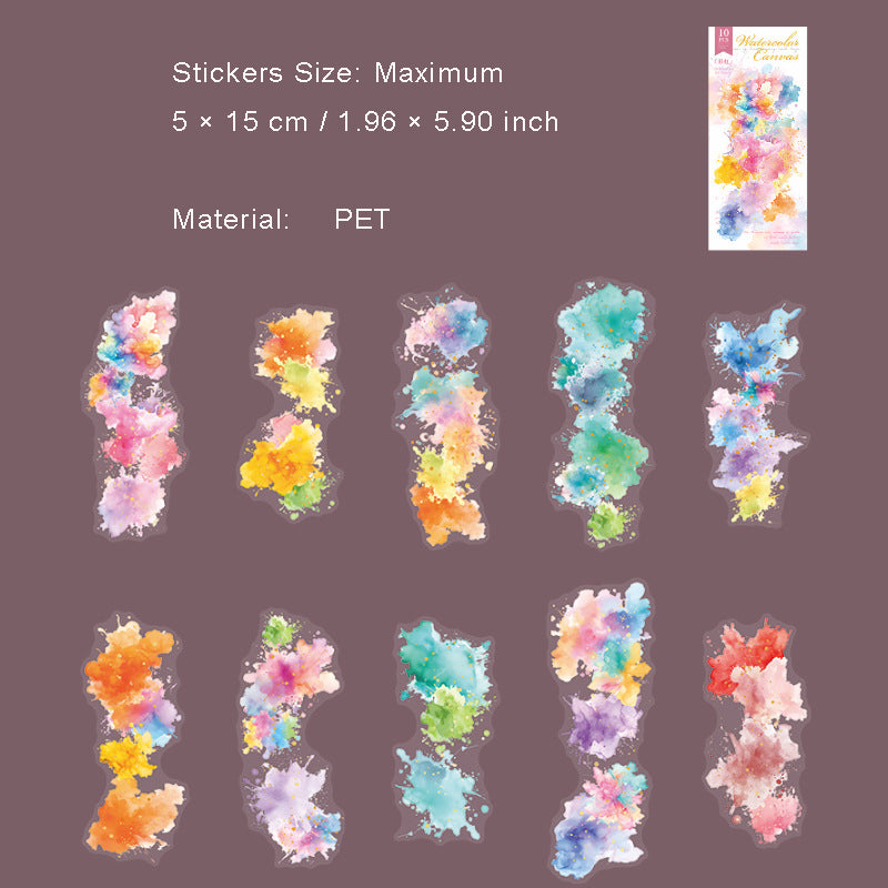 10 Pcs Watercolor PET Stickers SCHB