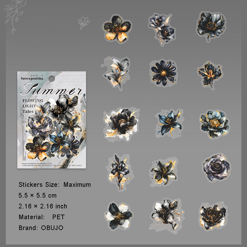 15 Pcs Watercolor Flower PET Stickers FHWY