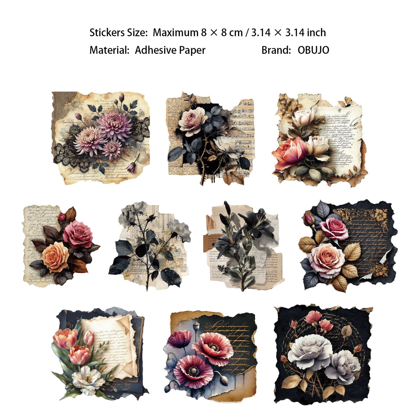 20 Pcs Vintage Flower Journal Paper BQDX