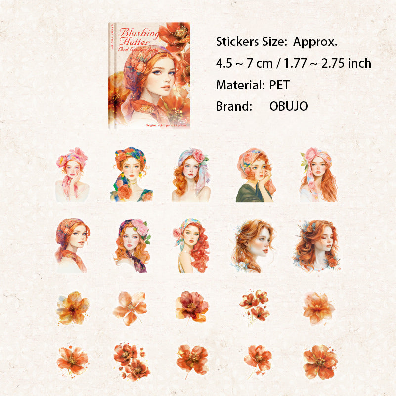 40 Pcs Cozy Girl and Flower PET Stickers FHXH