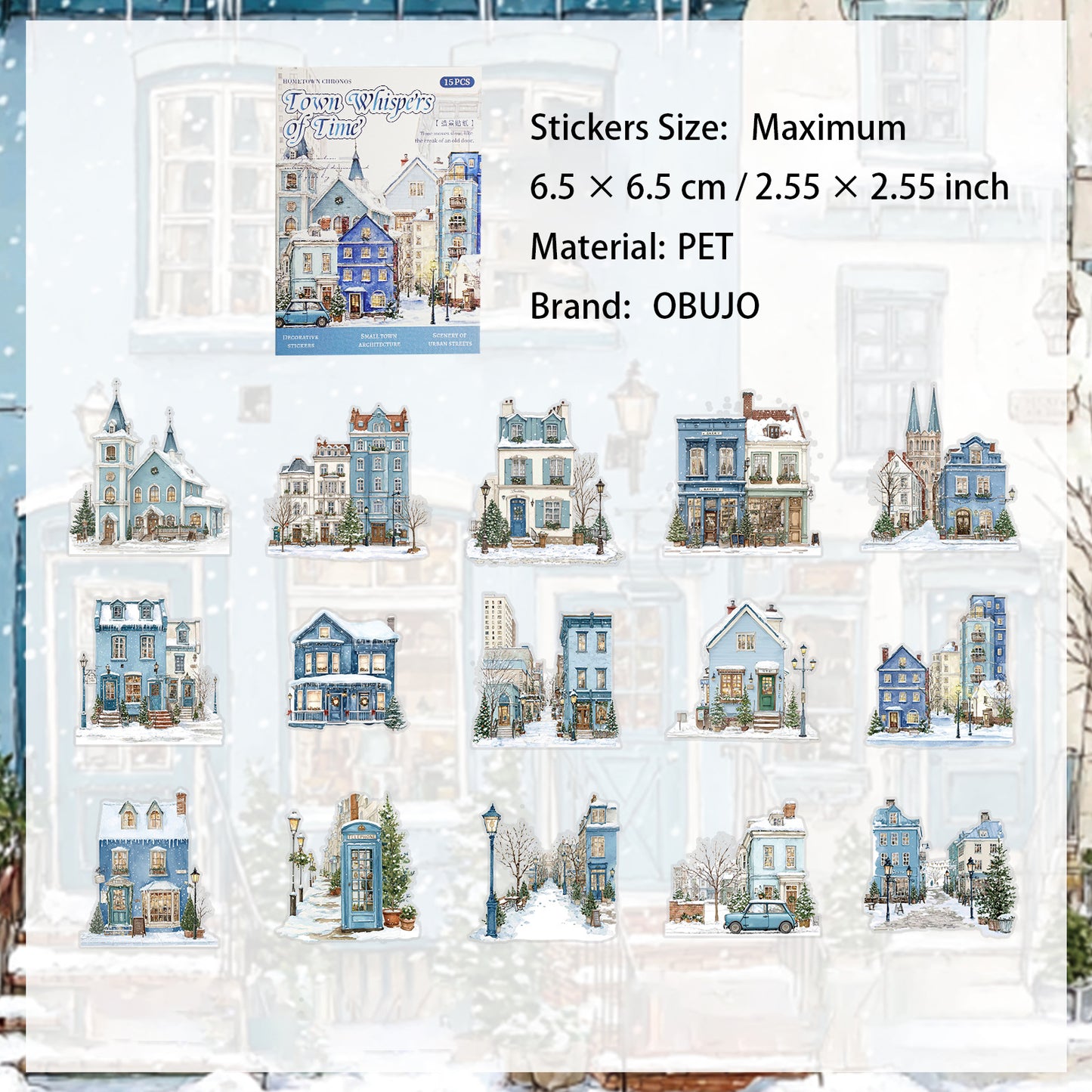 15 Pcs Town House Store PET Stickers XZSG