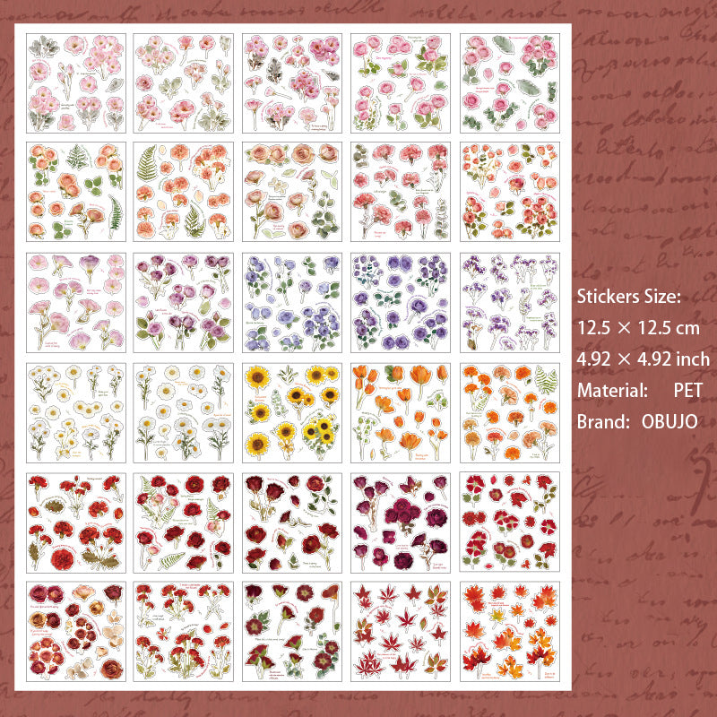 20 Sheets Flower Collection PET Stickers Book LMSCJ