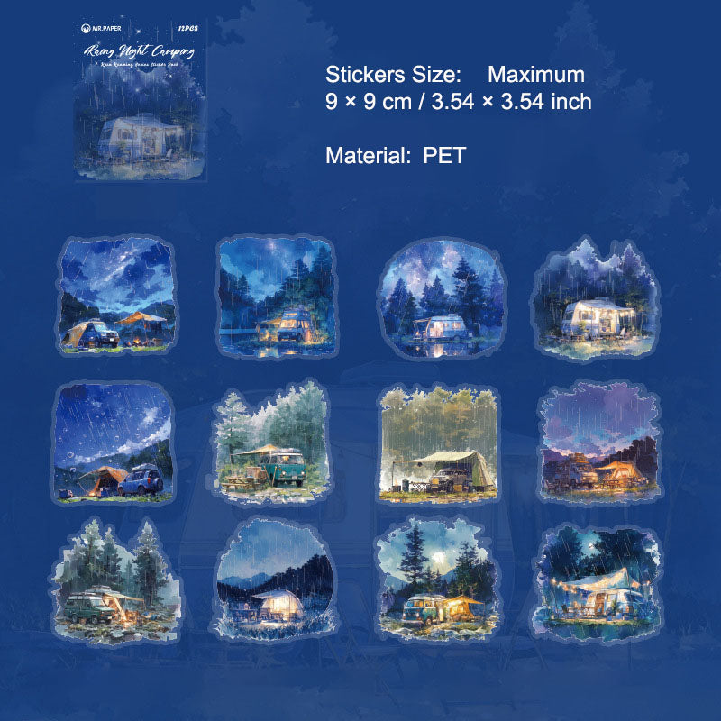 12 Pcs Rainy Street PET Stickers YZMB