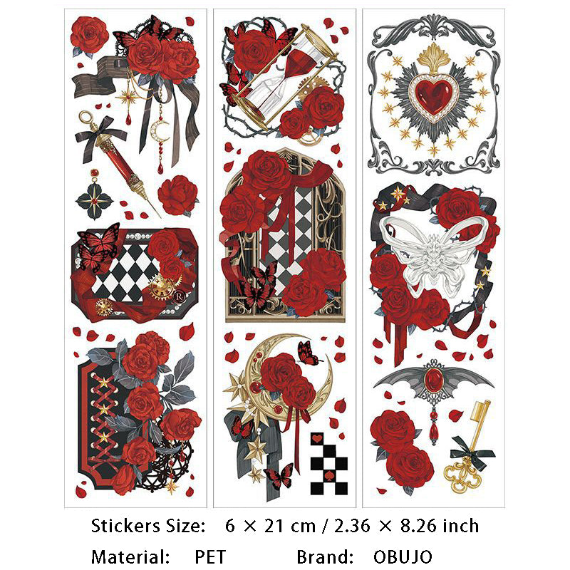 6 Pcs Rose Theme PET Stickers MGZS