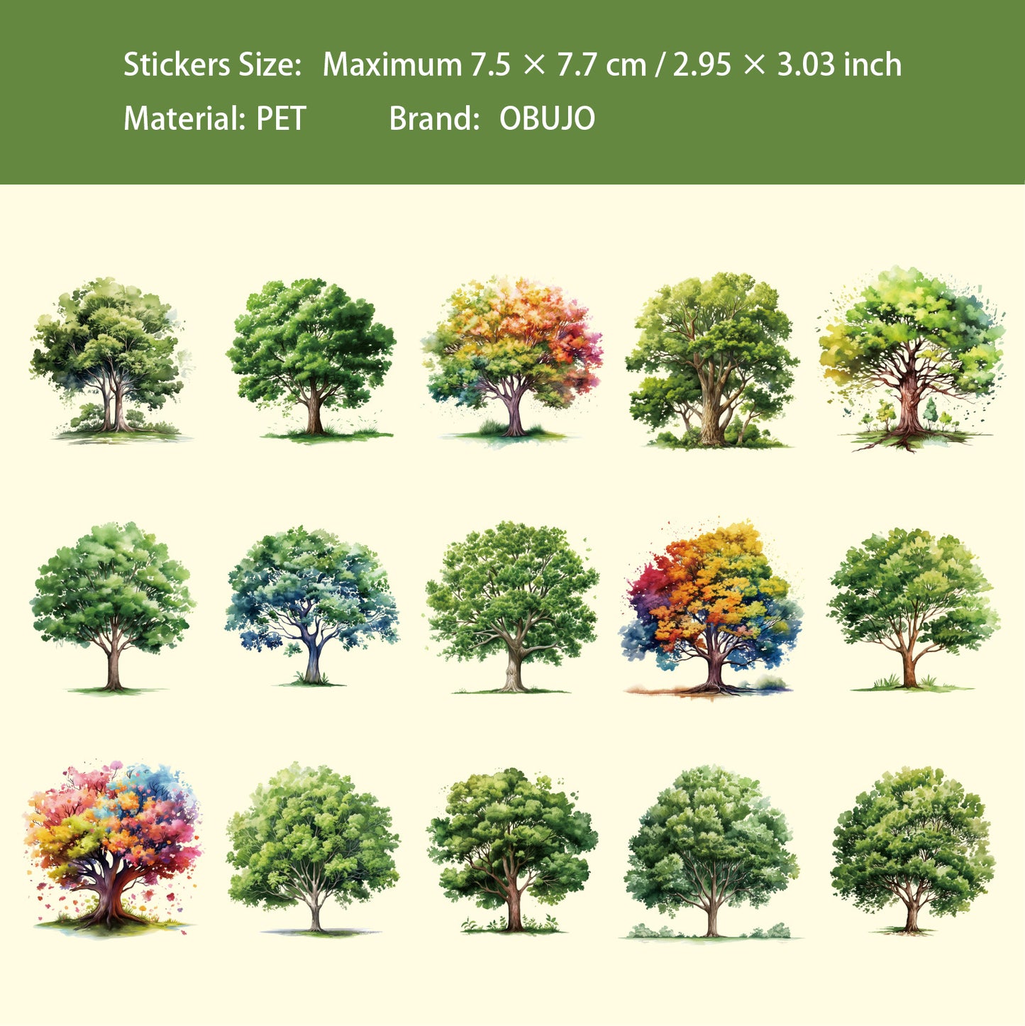 15 Pcs Seasonal Tree PET Stickers FZXL