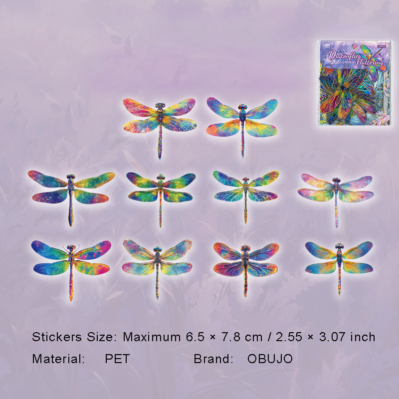 20 Pcs Holographic Dragonfly PET Stickers QTPP