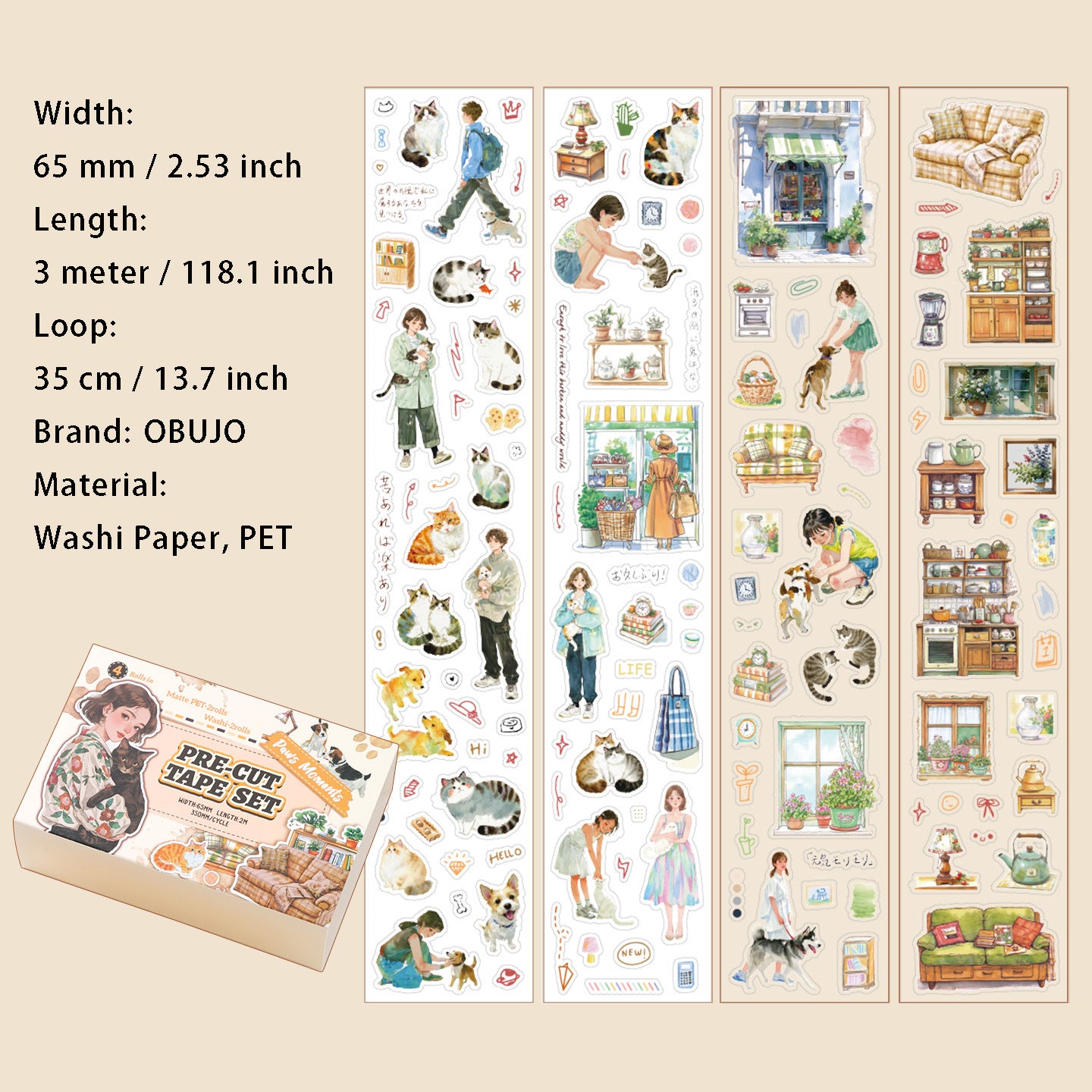 4 Rolls Lifestyle Stickers Tape Set JXSG