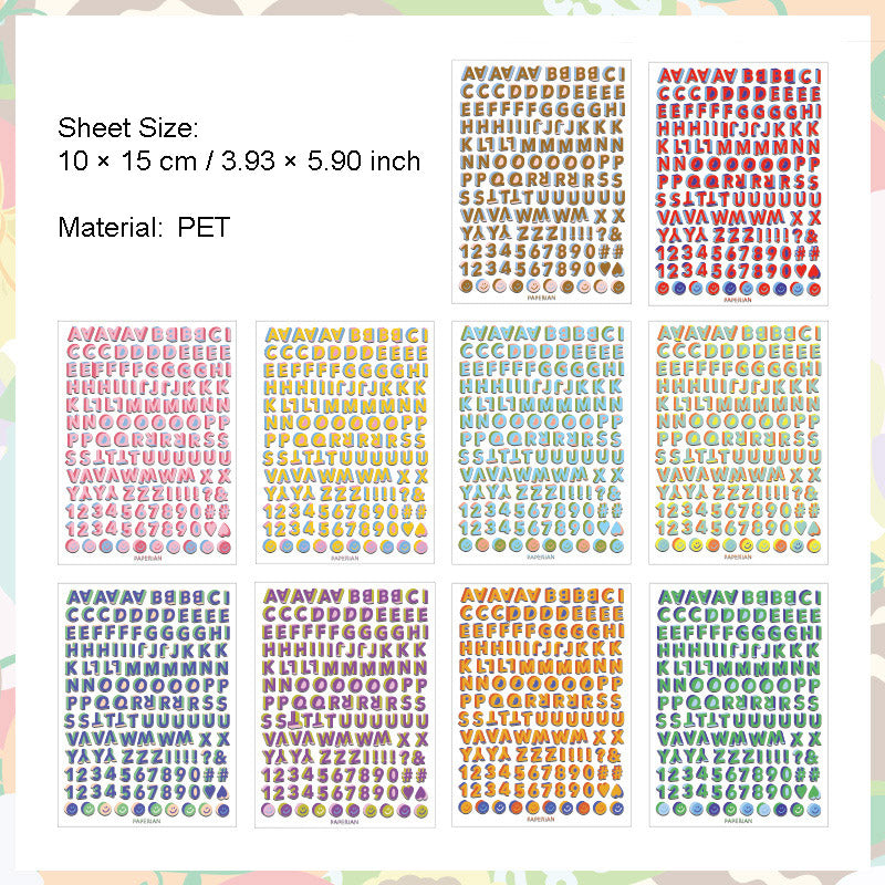 10 Sheets 3D View Alphabet Letter PET Stickers LTLD