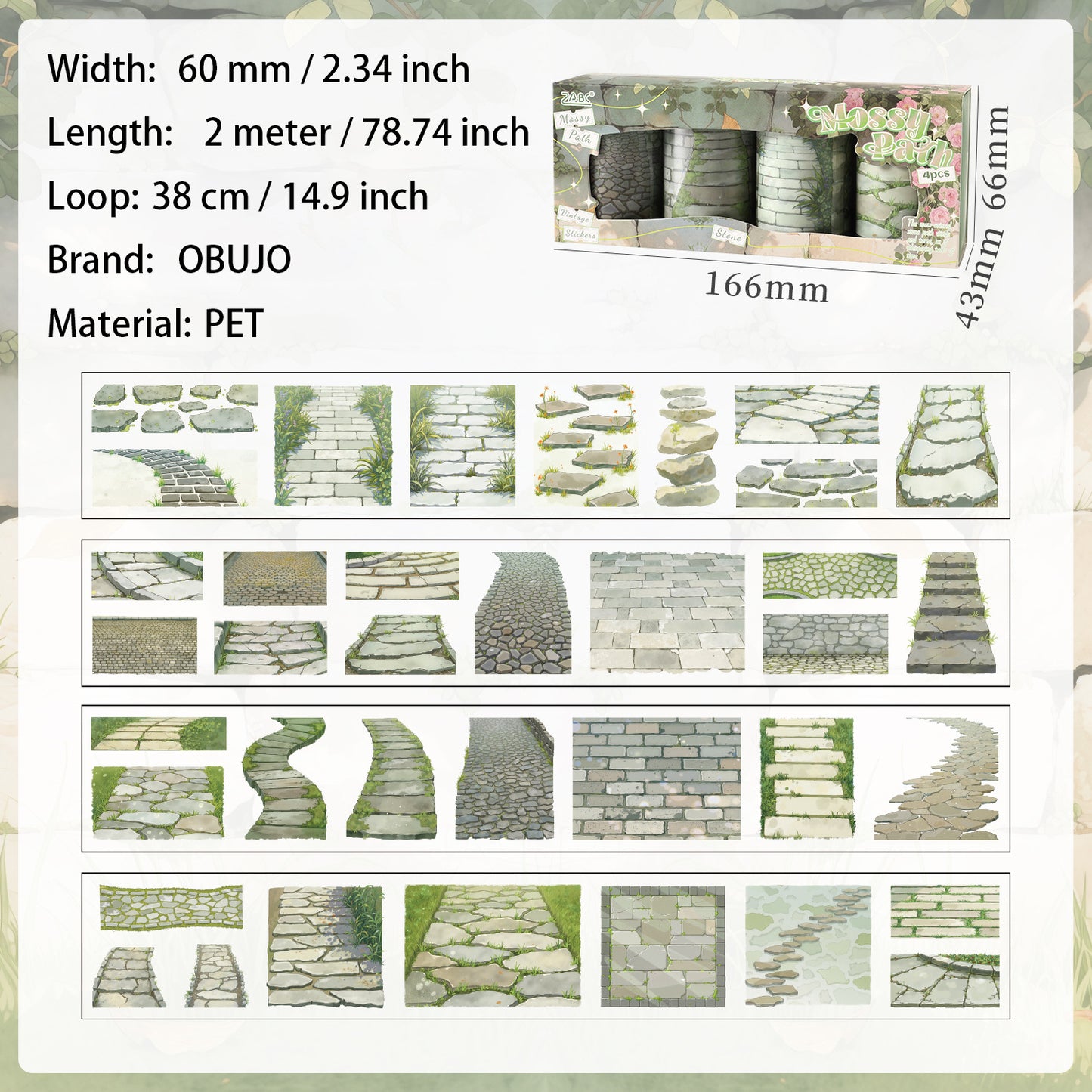 4 Rolls Pebble Path PET Stickers Tapes Set GDYXJ