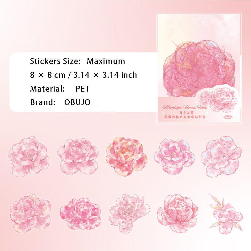 20 Pcs Watercolor Flower PET Stickers HWSL