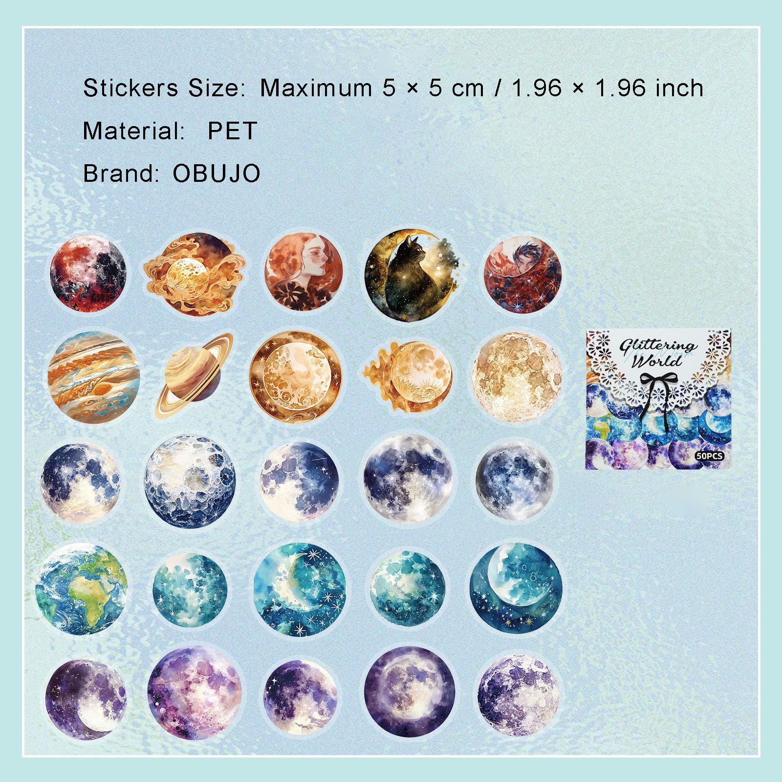 50 Pcs Nature Theme PET Stickers BLSJ
