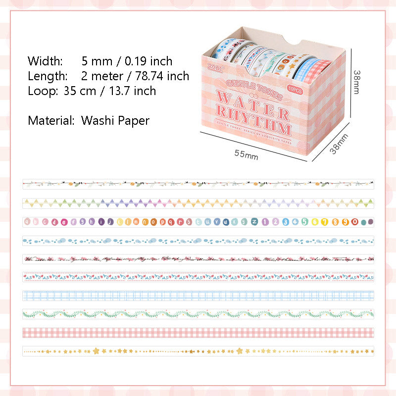 10 Rolls Narrow Washi Tape for Planner Diary WRSD