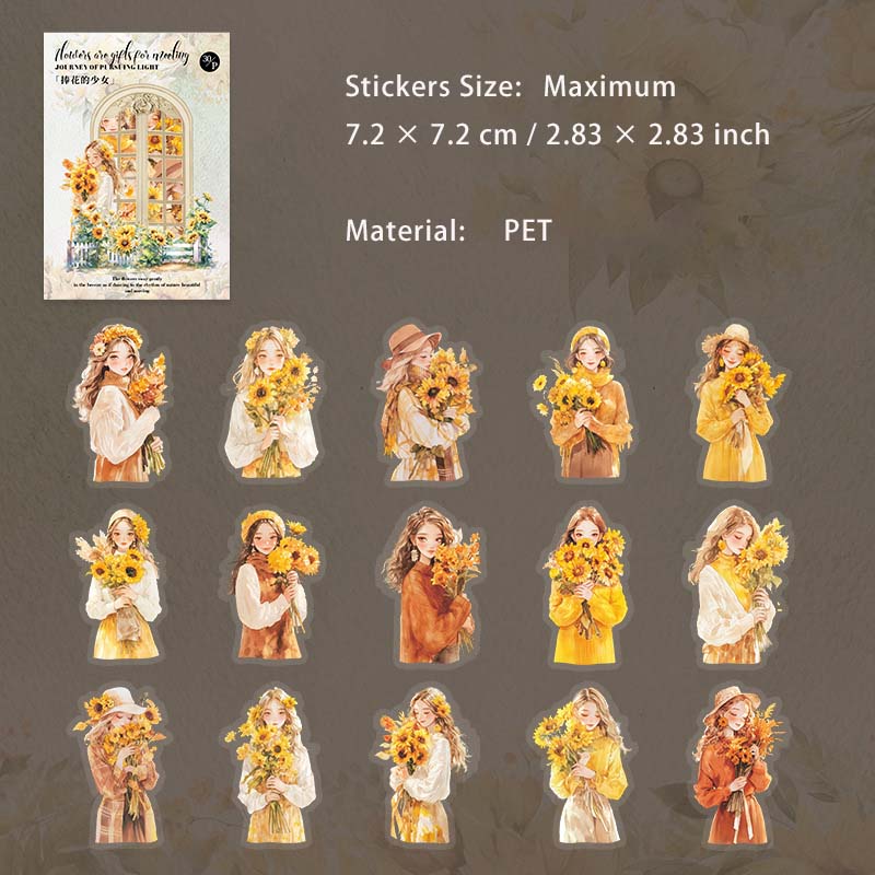 30 Pcs Sunflower Theme PET Stickers ZGZL