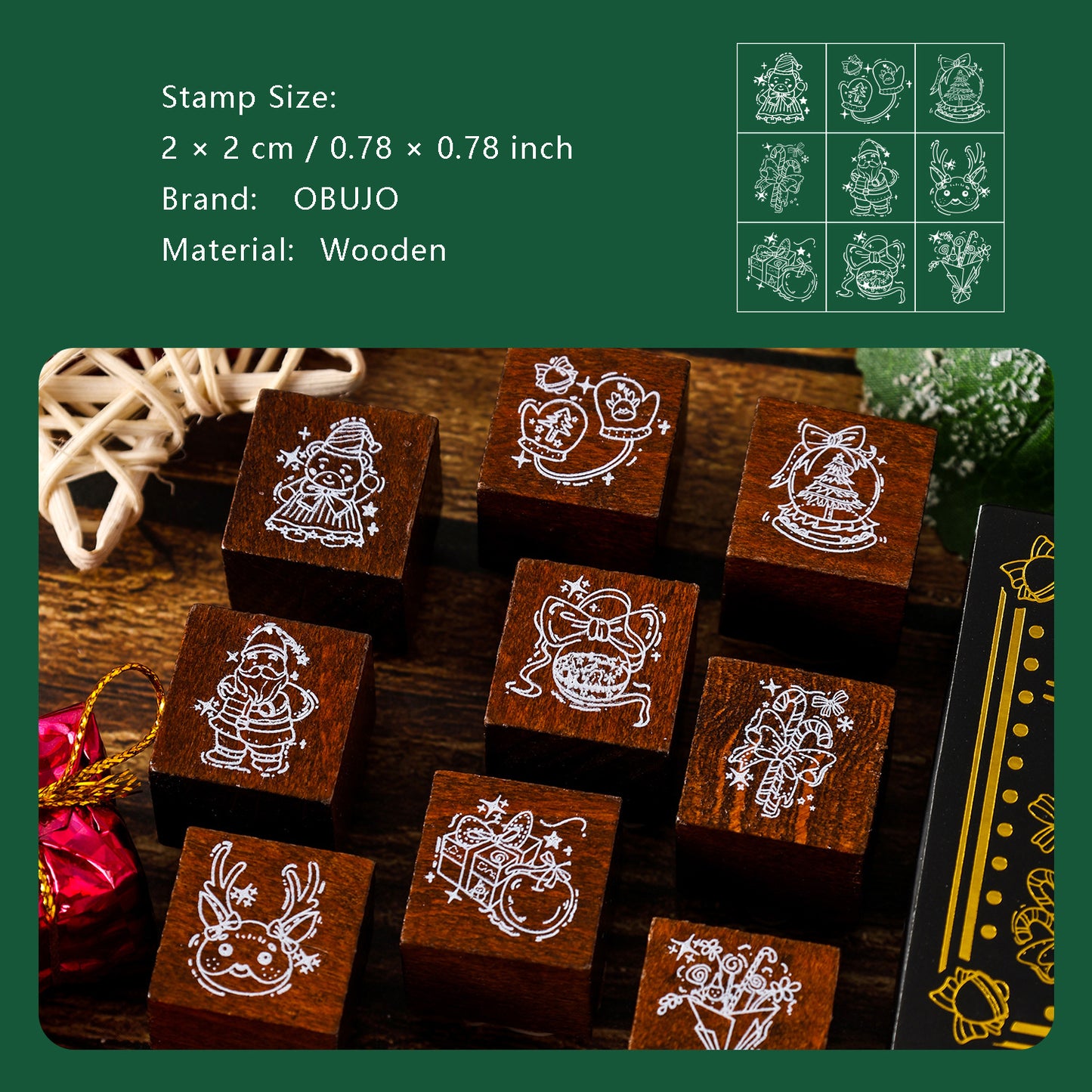 9 Pcs Christmas Wooden Stamp Kit SDYXL