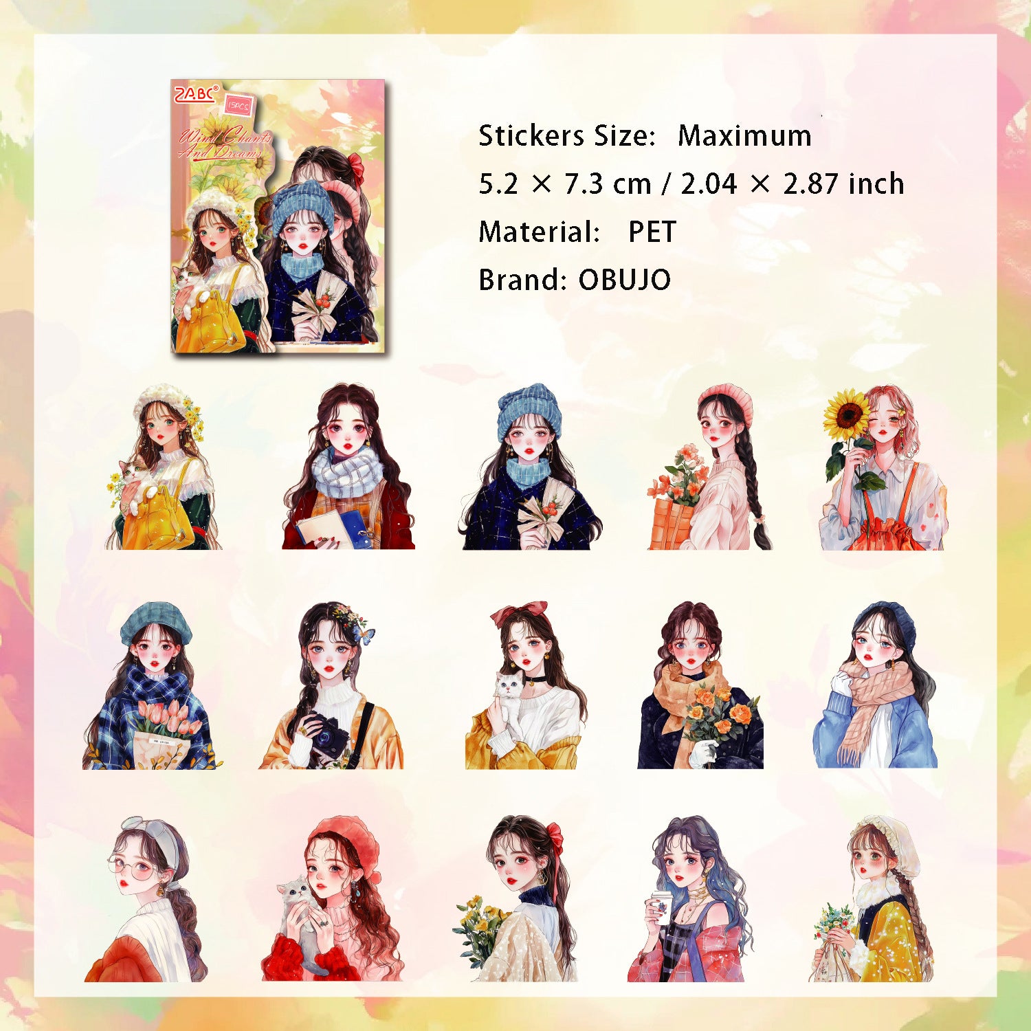 15 Pcs Sweet Gilr PET Stickers XHYY