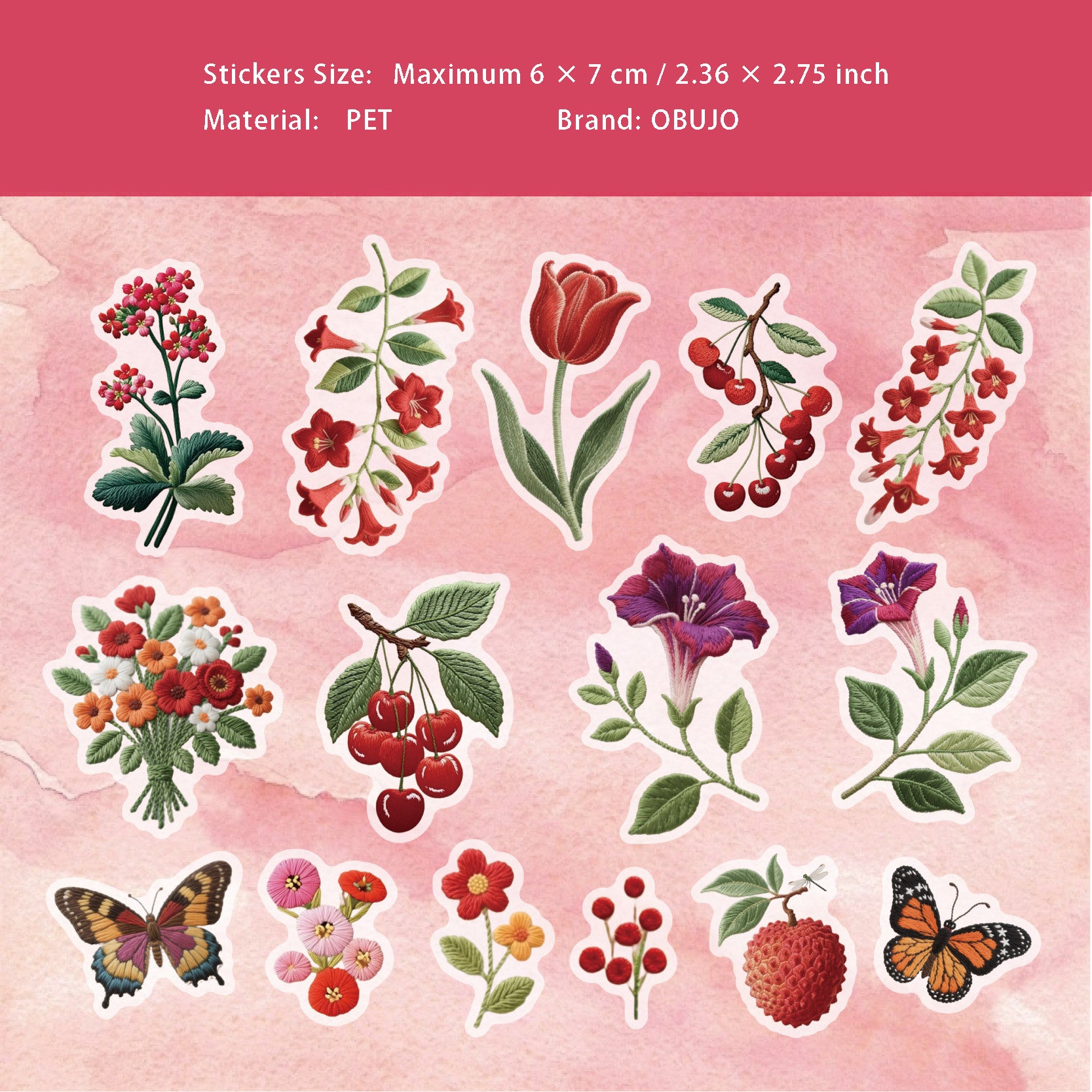 15 Pcs Flower PET Stickers ZXXL