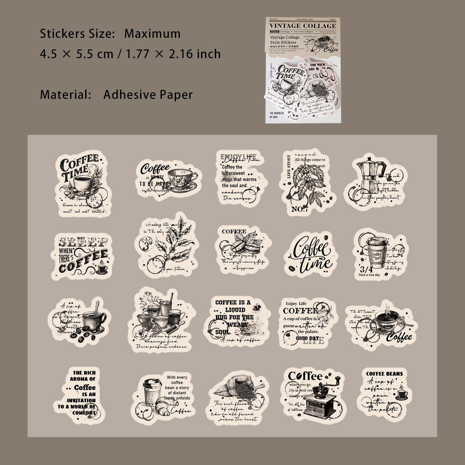 20 Pcs Vintage Scrapbook Stickers PTWS