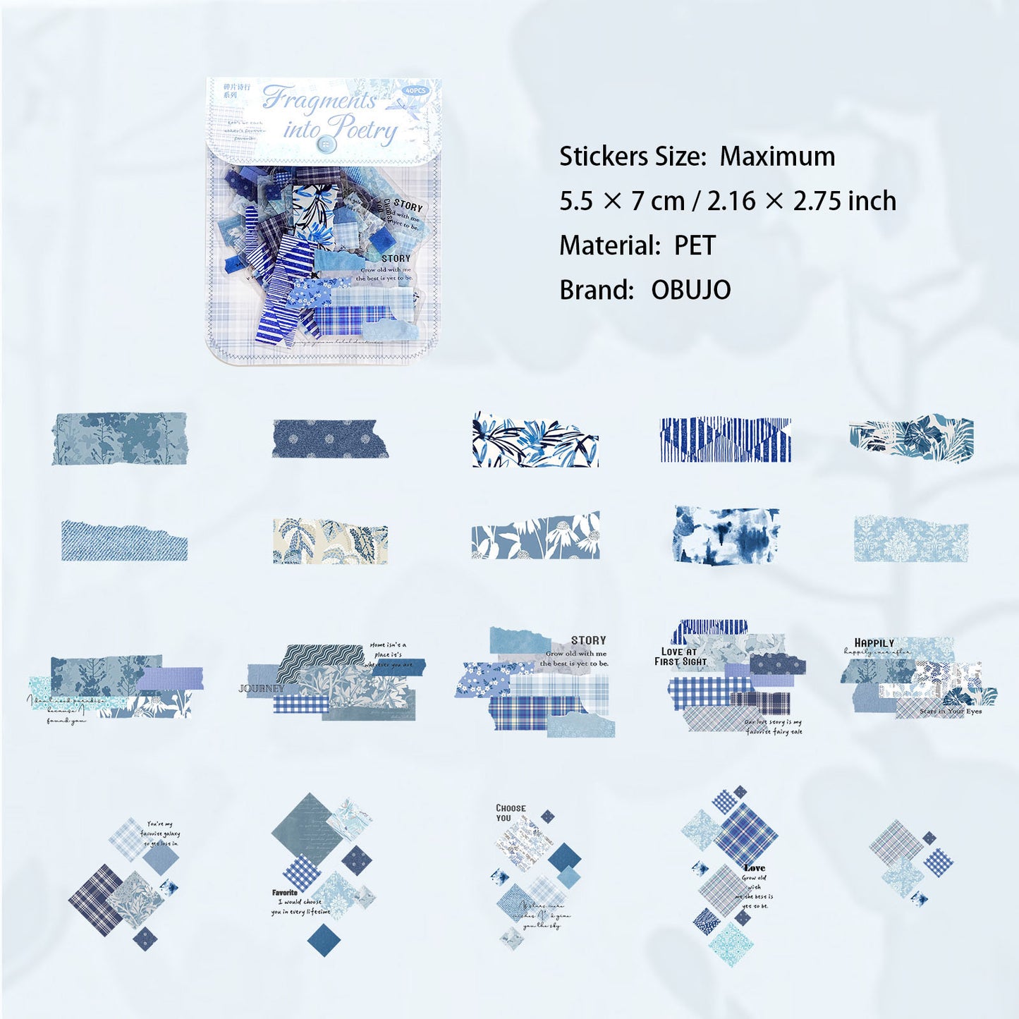 40 Pcs Grid Collage PET Stickers SPSX