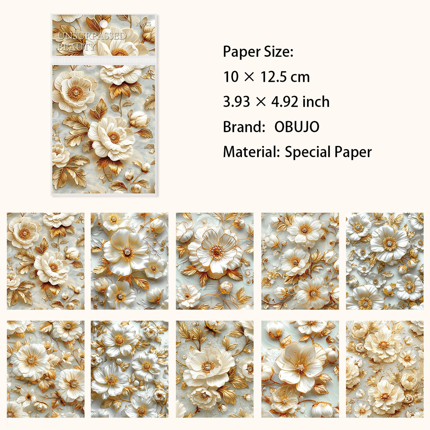 20 Sheets Fantasy Vintage Flower Journal Paper KKFQ