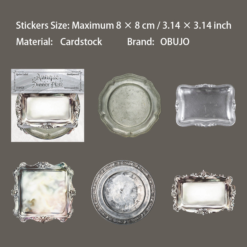10 Pcs Vinage Dishes Cardstock Stickers GDCP