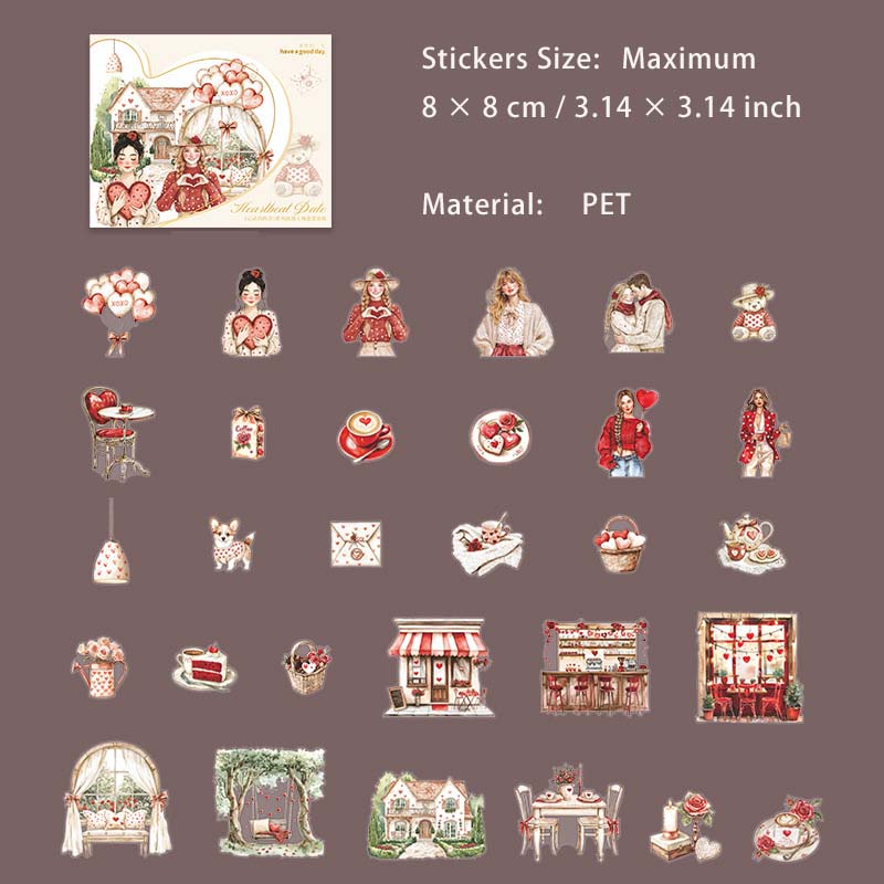 30 Pcs Lover Theme PET Stickers XDDYH