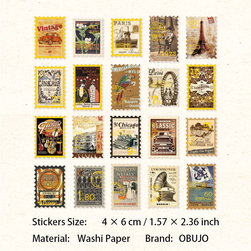 40 Pcs Vintage Post Stamp Washi Stickers YJLX