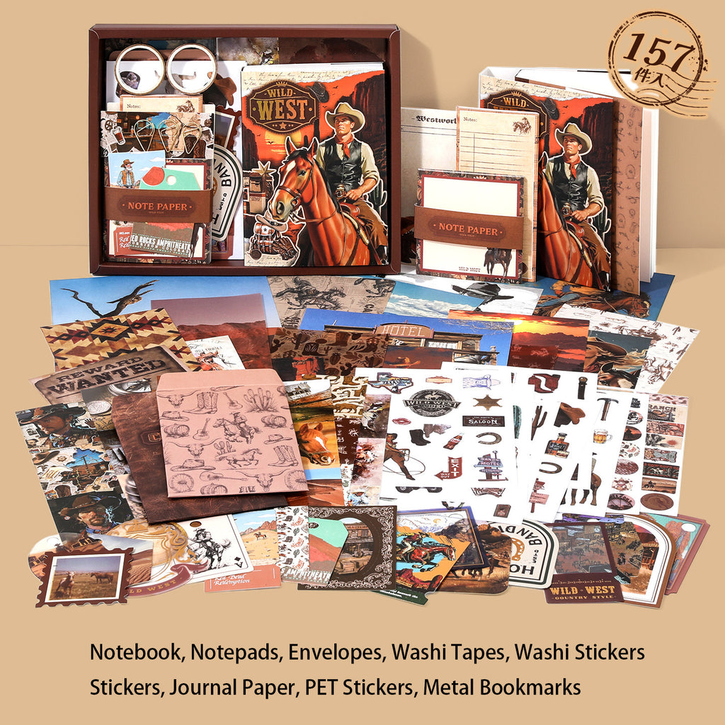 157 Pcs Western Cowboy Themed Junk Journal Gift Set XBNZ