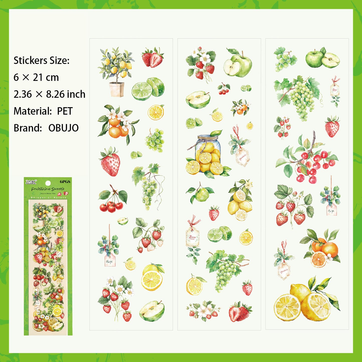 6 Sheets Vegetable Fruit PET Stickers ZRSG
