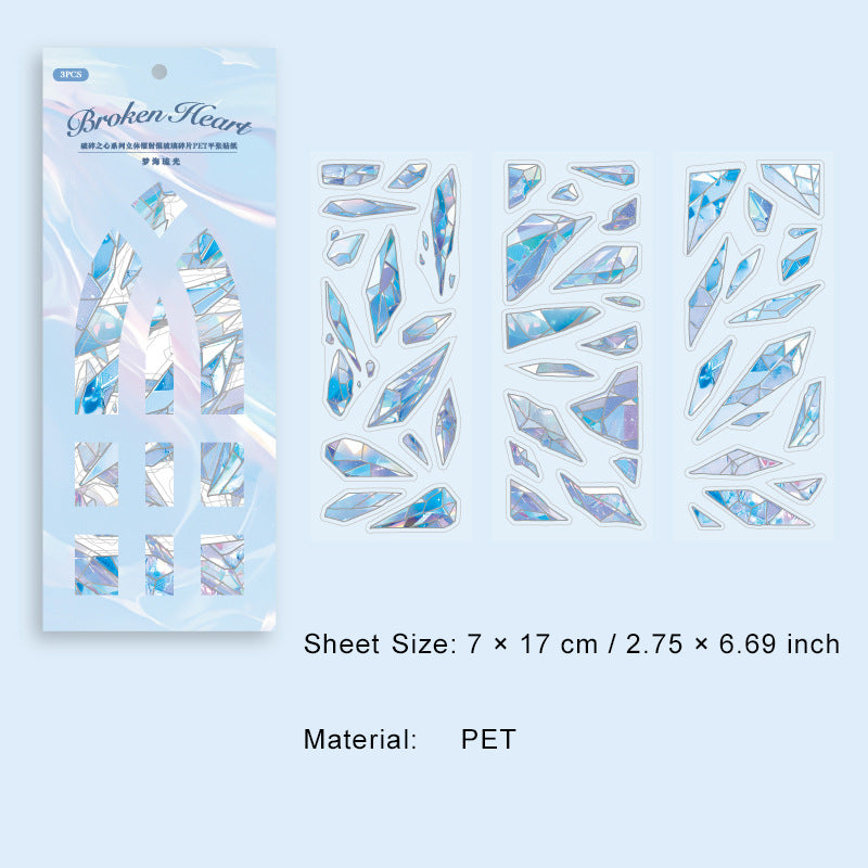 3 Sheets Broken Glass Theme PET Stickers PSZX