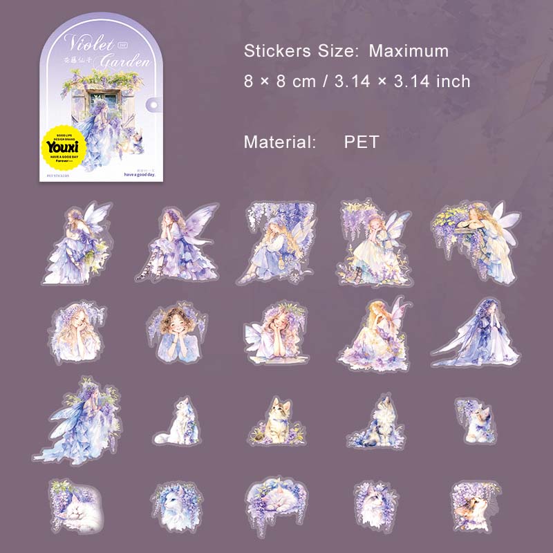 20 Pcs Purple Flower Girl Garden PET Stickers ZLLHY