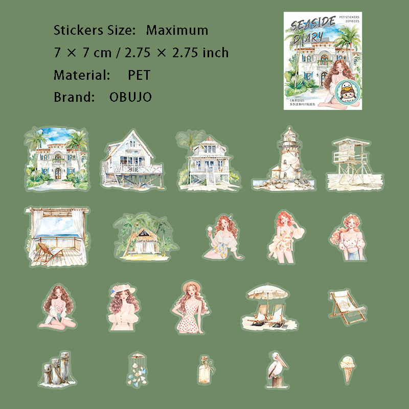 20 Pcs Summer Beach PET Stickers HBRJ
