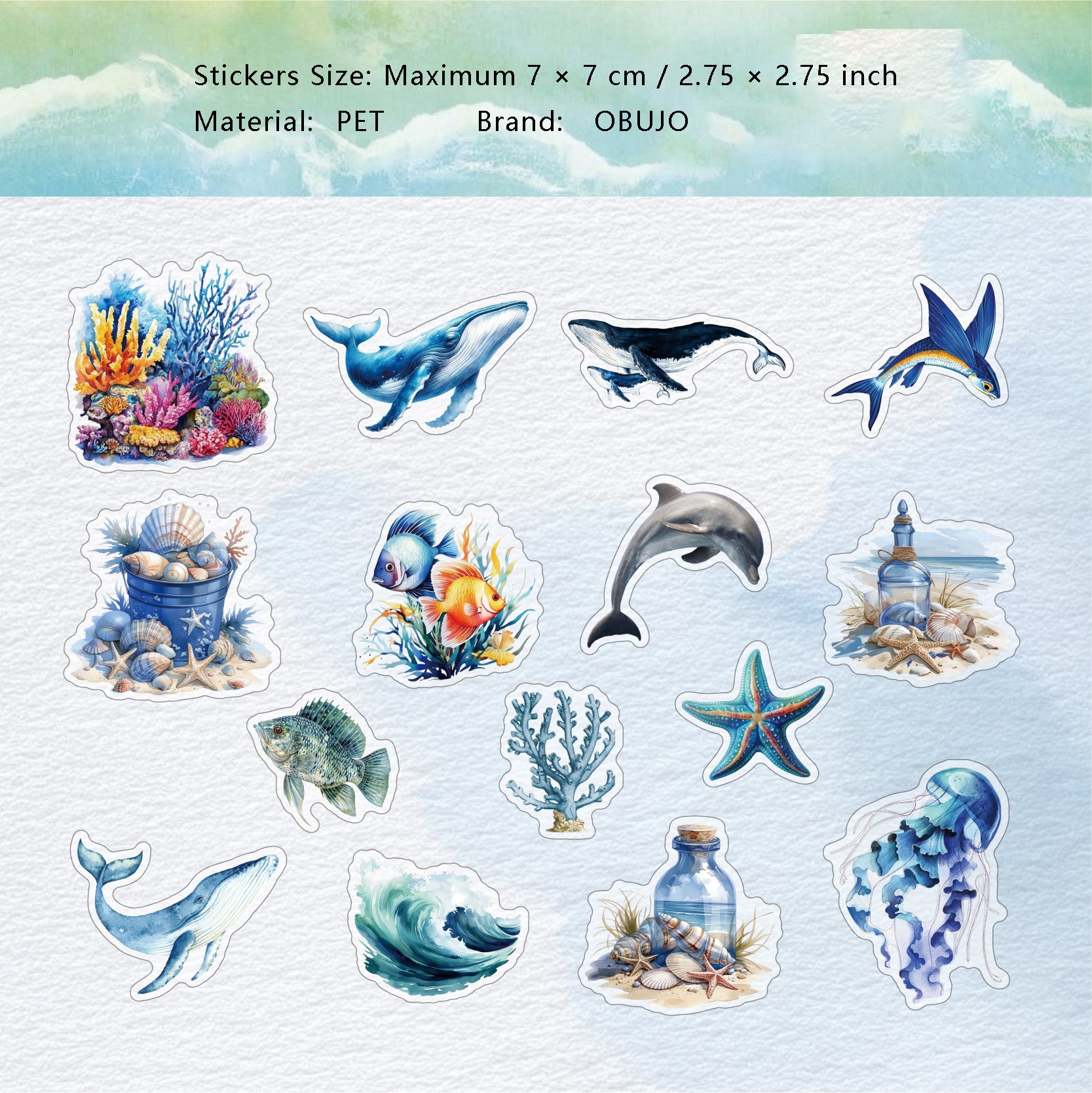 15 Pcs Undersea PET Stickers HDSJ